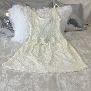 Candy Couture Women’s Off White Lace Halter Dress With Lining